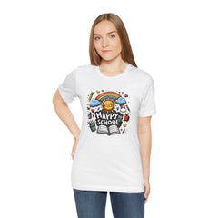 HAPPY 100 DAYS of SCHOOL - Unisex Short Sleeve Tee | Elementary School Holiday, Teacher Apparel, Kids Motivation, Days Checked Off, 100 Days