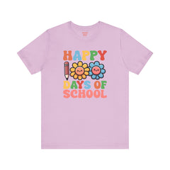 HAPPY 100 DAYS of SCHOOL - Unisex Short Sleeve Tee | Elementary School Holiday, Teacher Apparel, Kids Motivation, Days Checked Off, 100 Days