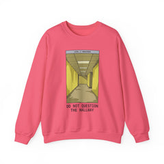 Crewneck Sweatshirt "Do Not Question the Hallway" – Retro Yellow Corridor Graphic