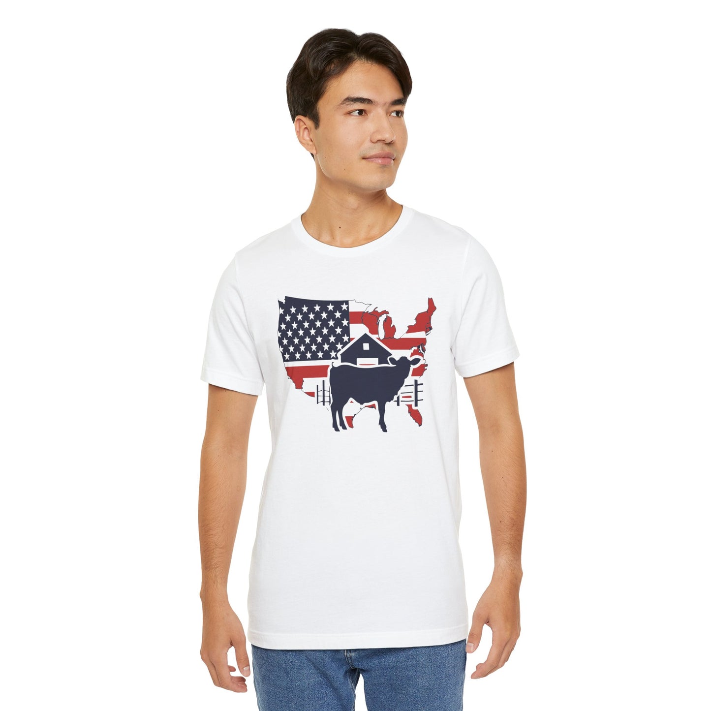 Red White and Blue Farmer Graphic, Unisex Jersey Short Sleeve Tee