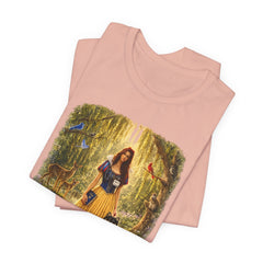 Fairy Tale Forest Tee — Woman with Dog Vintage Fantasy Graphic Shirt