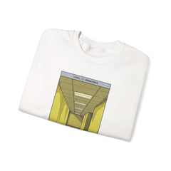 Crewneck Sweatshirt "Do Not Question the Hallway" – Retro Yellow Corridor Graphic