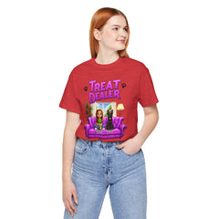 Personalized Treat Dealer T-Shirt — Funny Pet Lover Tee with Girl and Dog on Purple Couch