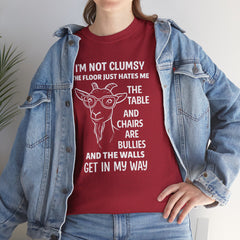 Clumsy Funny Goat Graphic Tee | Unisex Heavy Cotton Tee | Great Gift for Animal Lovers, Birthdays, Casual Wear, Humorous Gifts, Everyday Style