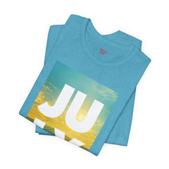 July Sunflower T‑Shirt – Summer Graphic Tee with 'JULY' Text