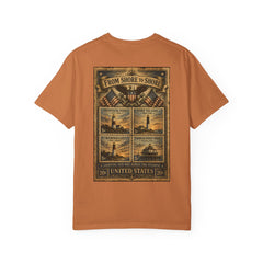From Shore To Shore Lighthouse Series T Shirt -  Scenic Vintage Postage Stamps