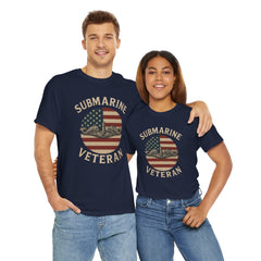 Submarine Veteran American Flag Tee | Unisex Heavy Cotton T-Shirt, Military Apparel, Veteran Gift, Patriotic Top, Casual Wear