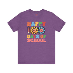 HAPPY 100 DAYS of SCHOOL - Unisex Short Sleeve Tee | Elementary School Holiday, Teacher Apparel, Kids Motivation, Days Checked Off, 100 Days