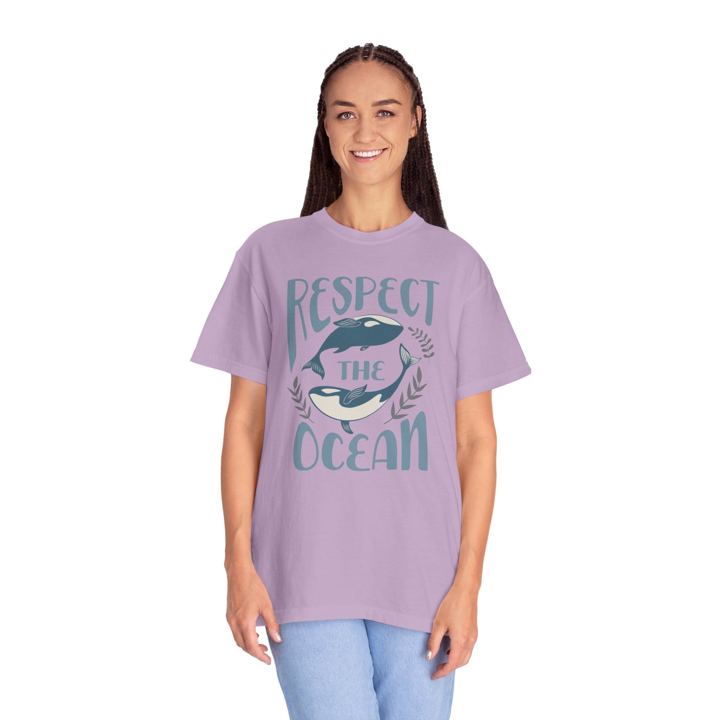 Whales, Respect The Ocean -  Graphic Unisex Garment-Dyed T-shirt