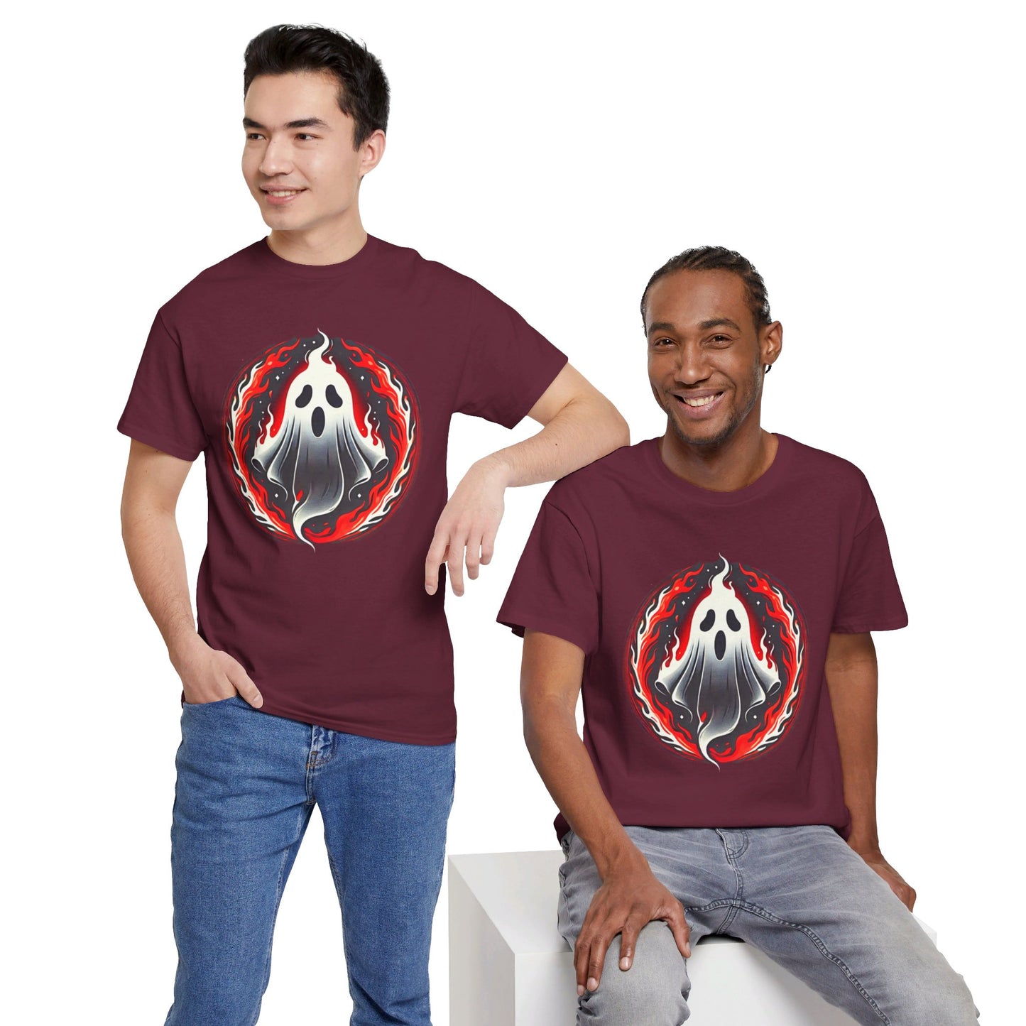 Fiery Fire Ghost - Graphic Unisex Heavy Cotton Tee