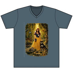 Fairy Tale Forest Portrait  V-Neck Tee — Woman with forest animals graphics