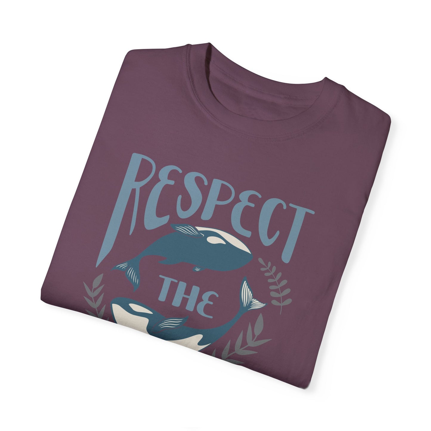 Whales, Respect The Ocean -  Graphic Unisex Garment-Dyed T-shirt