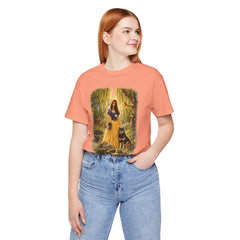 Fairy Tale Forest Tee — Woman with Dog Vintage Fantasy Graphic Shirt