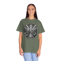 Don;t Stop Believing Subway Reflection T-Shirt — Vintage Black & White Urban Photo Tee