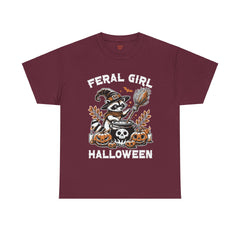 Feral Girl Halloween Raccoon! Graphic Unisex Heavy Cotton Tee