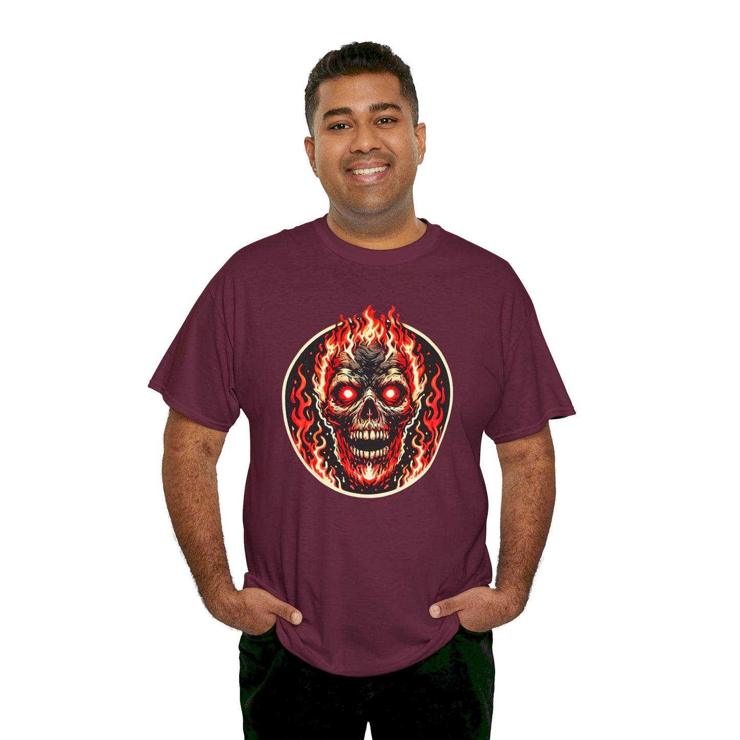 Flaming Fire Skull - Graphic Unisex Heavy Cotton Tee