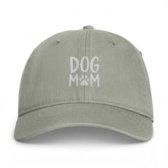 Embroidered Dog MOM Cap — Washed Coastal Baseball Hat with Paw Print