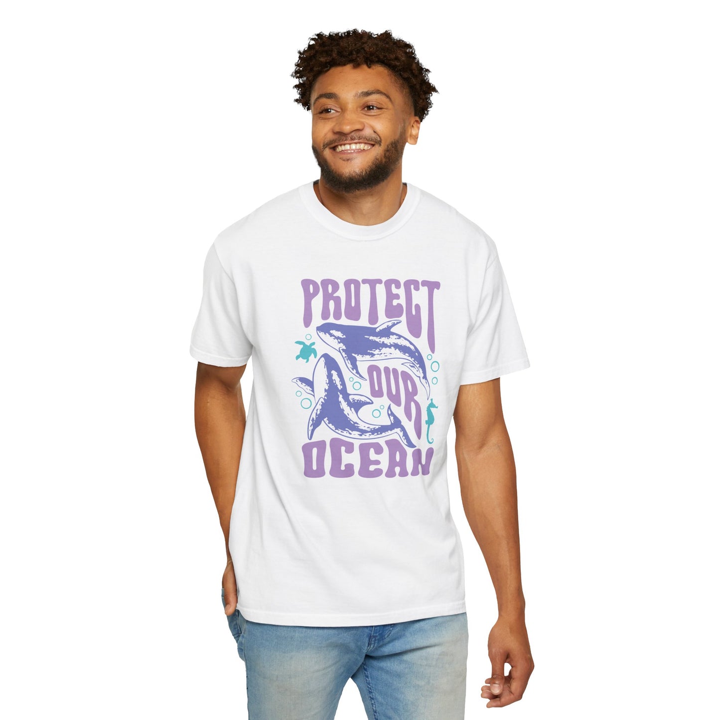 Whales, Protect Our Ocean -  Graphic Unisex Garment-Dyed T-shirt