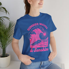 Summer Waves & Sunshine Tee — Retro Pink Surf Graphic T-Shirt