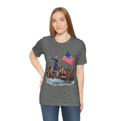 Historical Fever Patriot T‑Shirt — Revolutionary Flag Rowboat Design