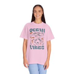 Whales and Dolphins, Ocean Vibes -  Graphic Unisex Garment-Dyed T-shirt