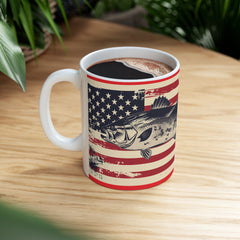 Fishing Themed Graphic Mug, USA Ceramic Mug, 11oz, 15oz. Gift for him, gift for dad, Birthday gift mug, fishing mug, Fathers Day Mug