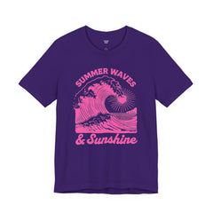 Summer Waves & Sunshine Tee — Retro Pink Surf Graphic T-Shirt
