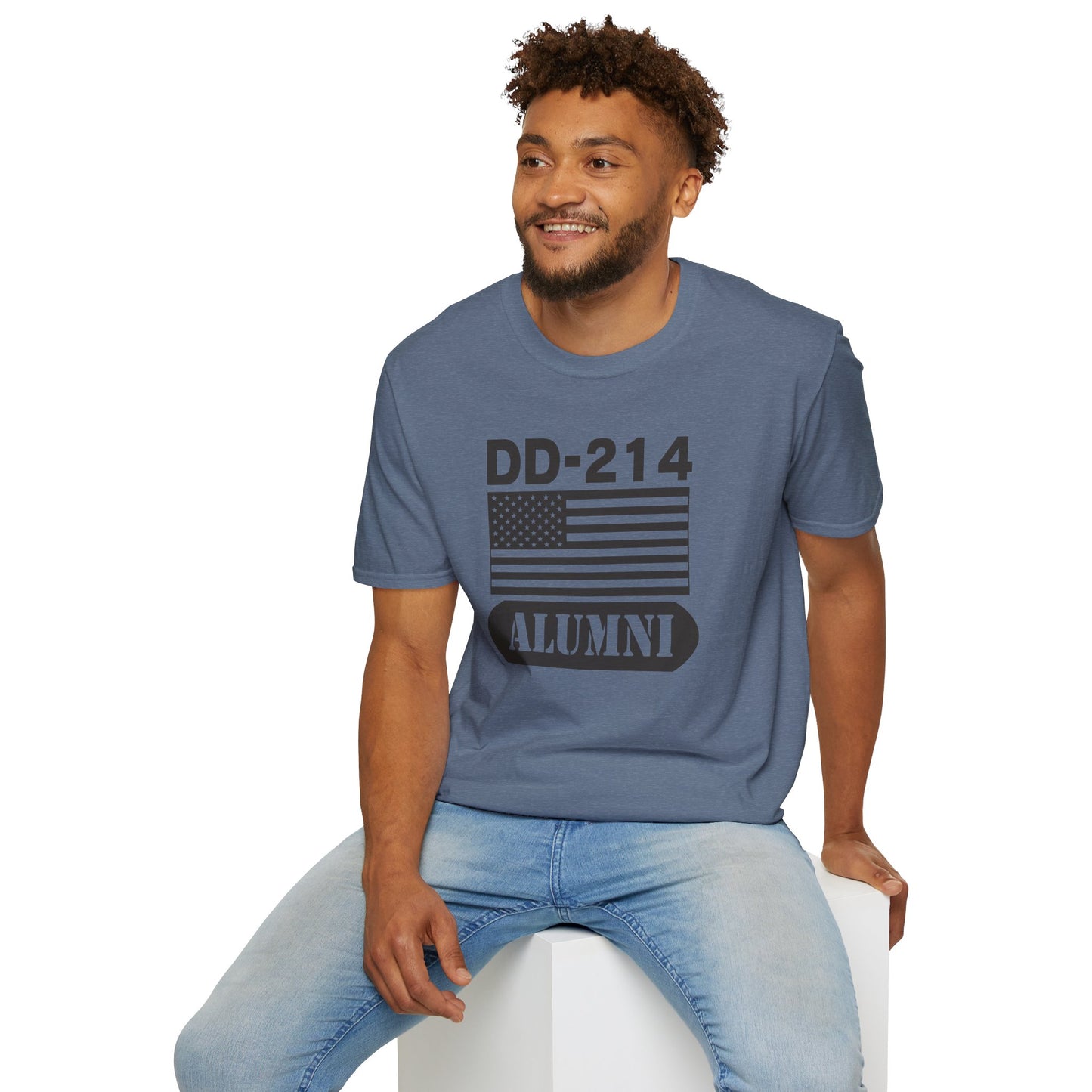 DD-214 Alumni with American Flag  Unisex Softstyle T-Shirt