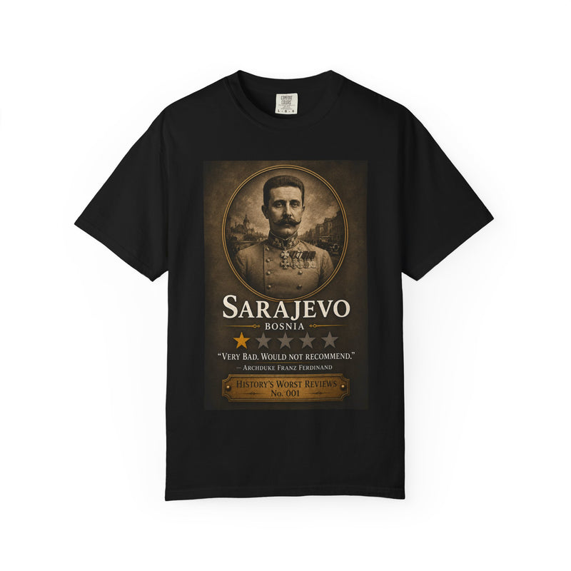 Sarajevo Vintage Poster T-Shirt — 'Very Bad. Would Not Recommend.' Historical Travel Tee