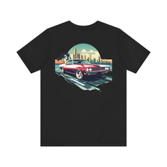 Vintage Car Graphic Tee - Sunset Cityscape Design