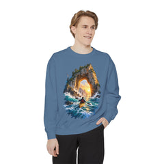 Adventure Kayak Sweatshirt — Comfort Colors Sunset Sea Arch Graphic