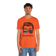 BACK THE BLUE Dad with Glasses, Graphic Unisex Short Sleeve Tee