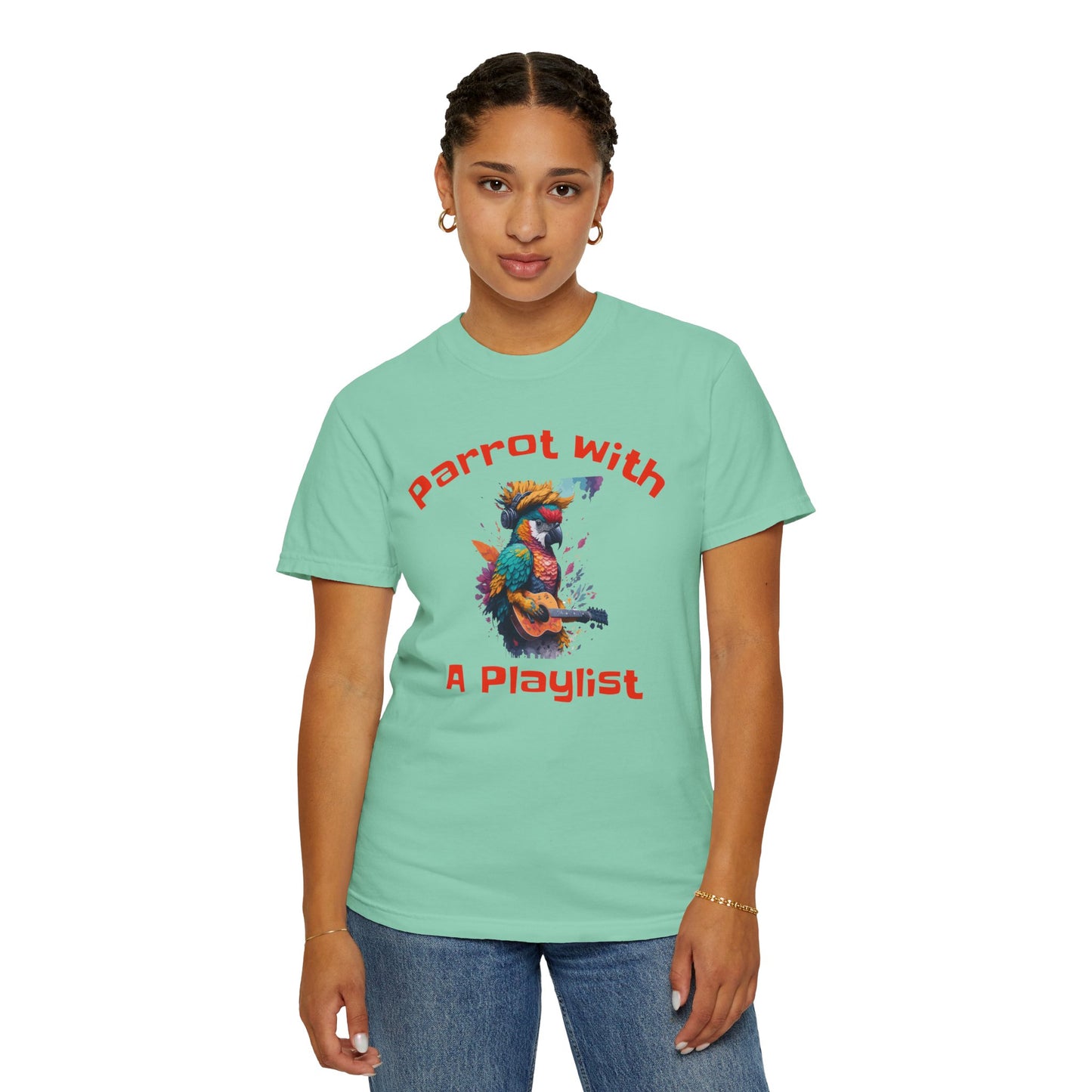 Parrot With A Playlist - Unisex Garment-Dyed T-shirt