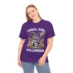 Feral Girl Halloween Raccoon! Graphic Unisex Heavy Cotton Tee