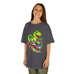 Kids Skateboarding T‑Rex Tee — Neon Dino Skateboard Shirt for Boys & Girls
