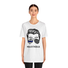 BACK THE BLUE Dad with Glasses, Graphic Unisex Short Sleeve Tee