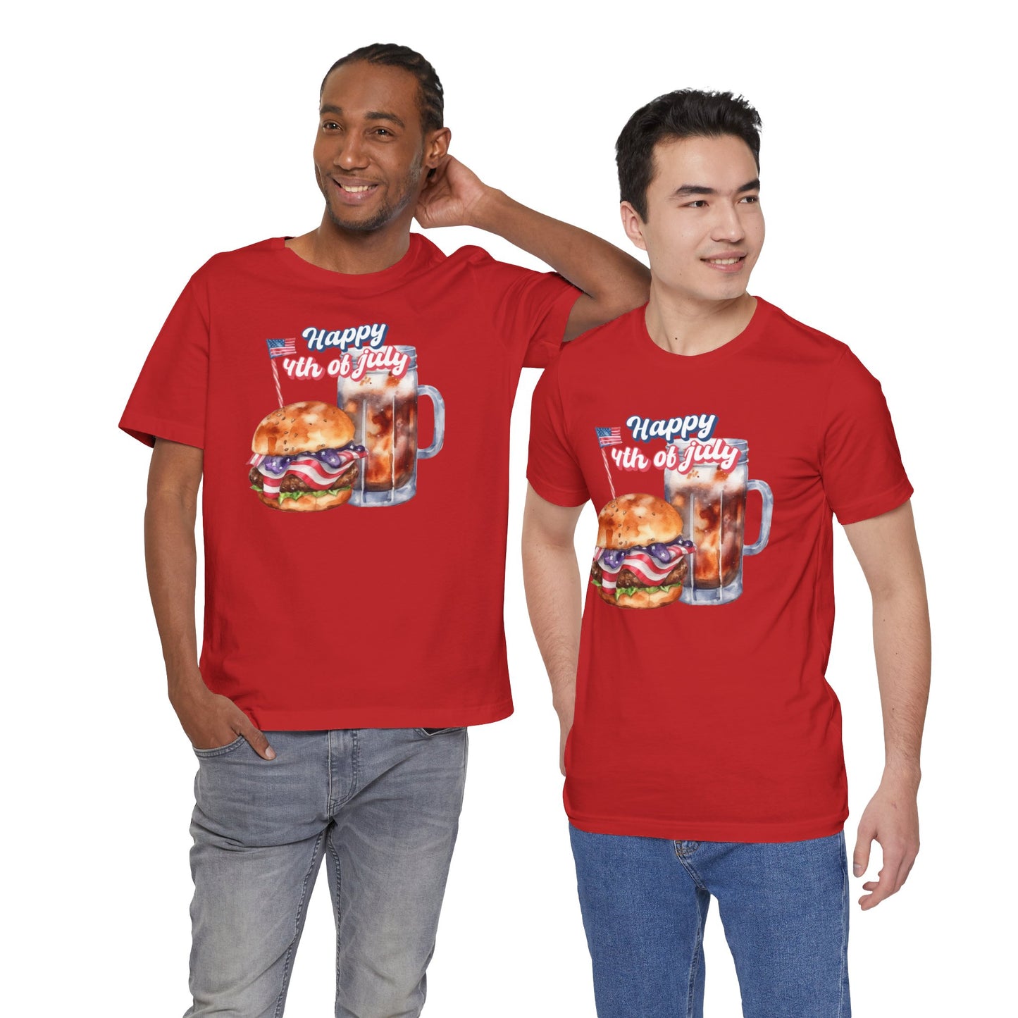 Happy 4th Of July Burger and Mug Graphic, Unisex Jersey Short Sleeve Tee