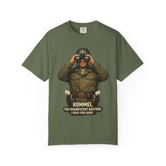 Graphic T-Shirt — Vintage WWII General George Patton Binoculars Design with "Rommel You Magnificent Bastard" Text
