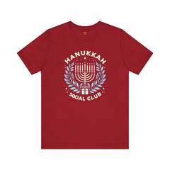 Hanukkah Social Club with Menorah - Unisex Jersey Short Sleeve Tee