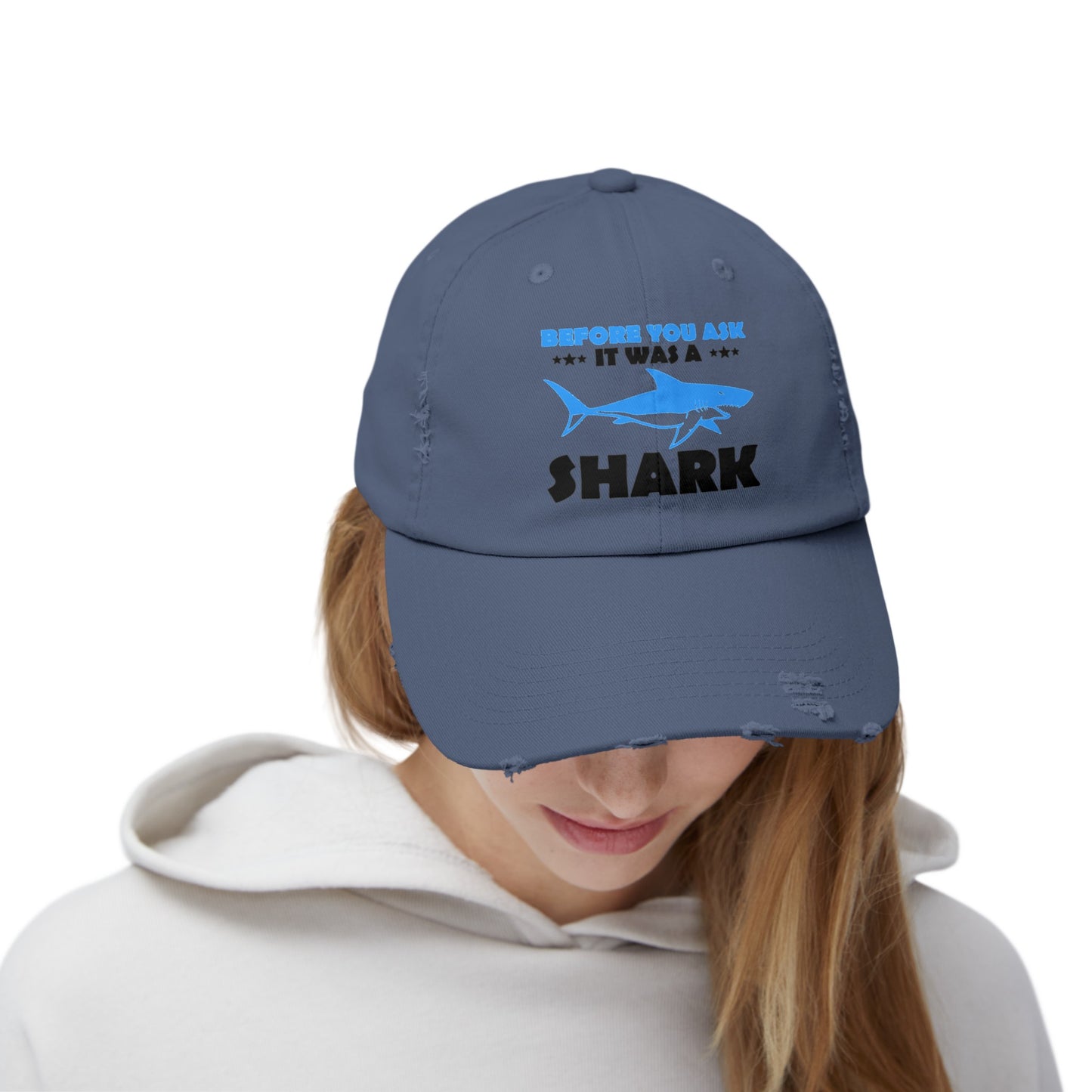 Funny Amputee cap, Before you ask it was a shark, Limb Loss Awareness cap, distressed unisex hat, amputee gift, recovery encouragement gift