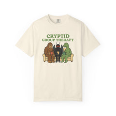 Cryptid Group Therapy Bigfoot, Mothman and Loch Nessie Unisex T-Shirt, Funny Graphic Tee, Gift for Cryptid Lovers, Quirky Casual Wear, Cool Humor Shirt