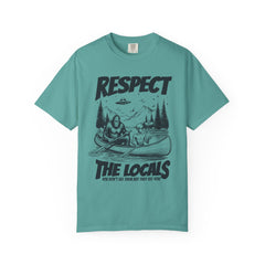 Bigfoot and Alien Outdoor Canoe Adventure - Respect The Locals T-Shirt