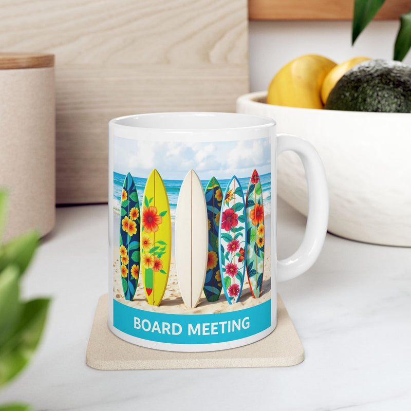 Surfboard meeting Floral Ceramic Mug - Beach Vibes for Coffee Lovers