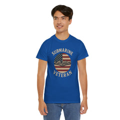 Submarine Veteran American Flag Tee | Unisex Heavy Cotton T-Shirt, Military Apparel, Veteran Gift, Patriotic Top, Casual Wear