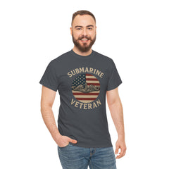 Submarine Veteran American Flag Tee | Unisex Heavy Cotton T-Shirt, Military Apparel, Veteran Gift, Patriotic Top, Casual Wear