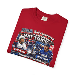 Hockey Hat Trick T-Shirt — USA Men's, Women's & Paralympic Gold Tribute 2026