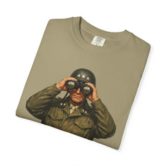 Graphic T-Shirt — Vintage WWII General George Patton Binoculars Design with "Rommel You Magnificent Bastard" Text