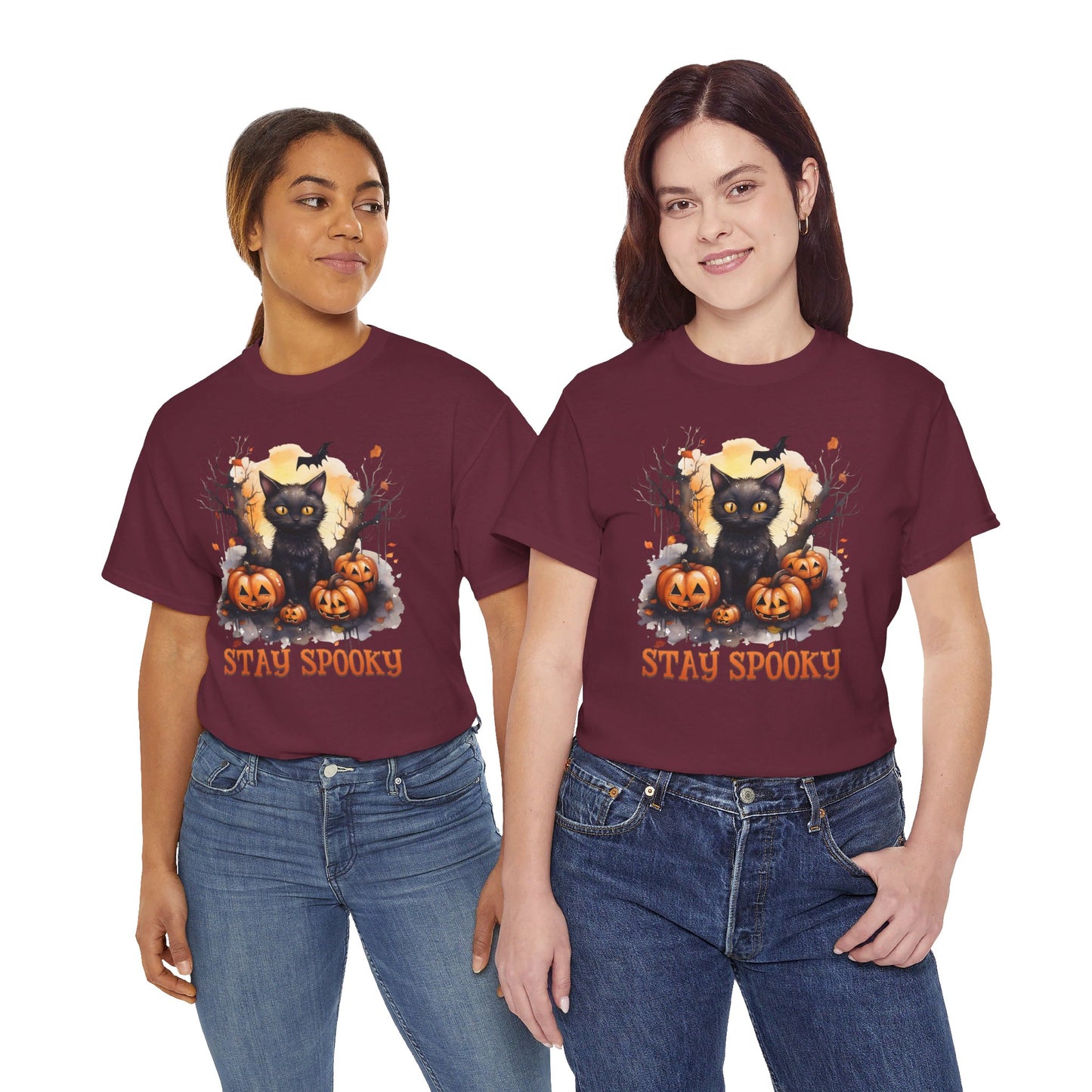 Black Cat And Pumpkin! Graphic Unisex Heavy Cotton Tee