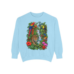 Tropical Jungle Waterfall With Leopard and Parrot Sweatshirt