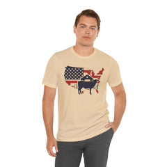Red White and Blue Farmer Graphic, Unisex Jersey Short Sleeve Tee